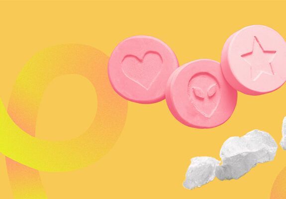 MDMA pills and crystals collage