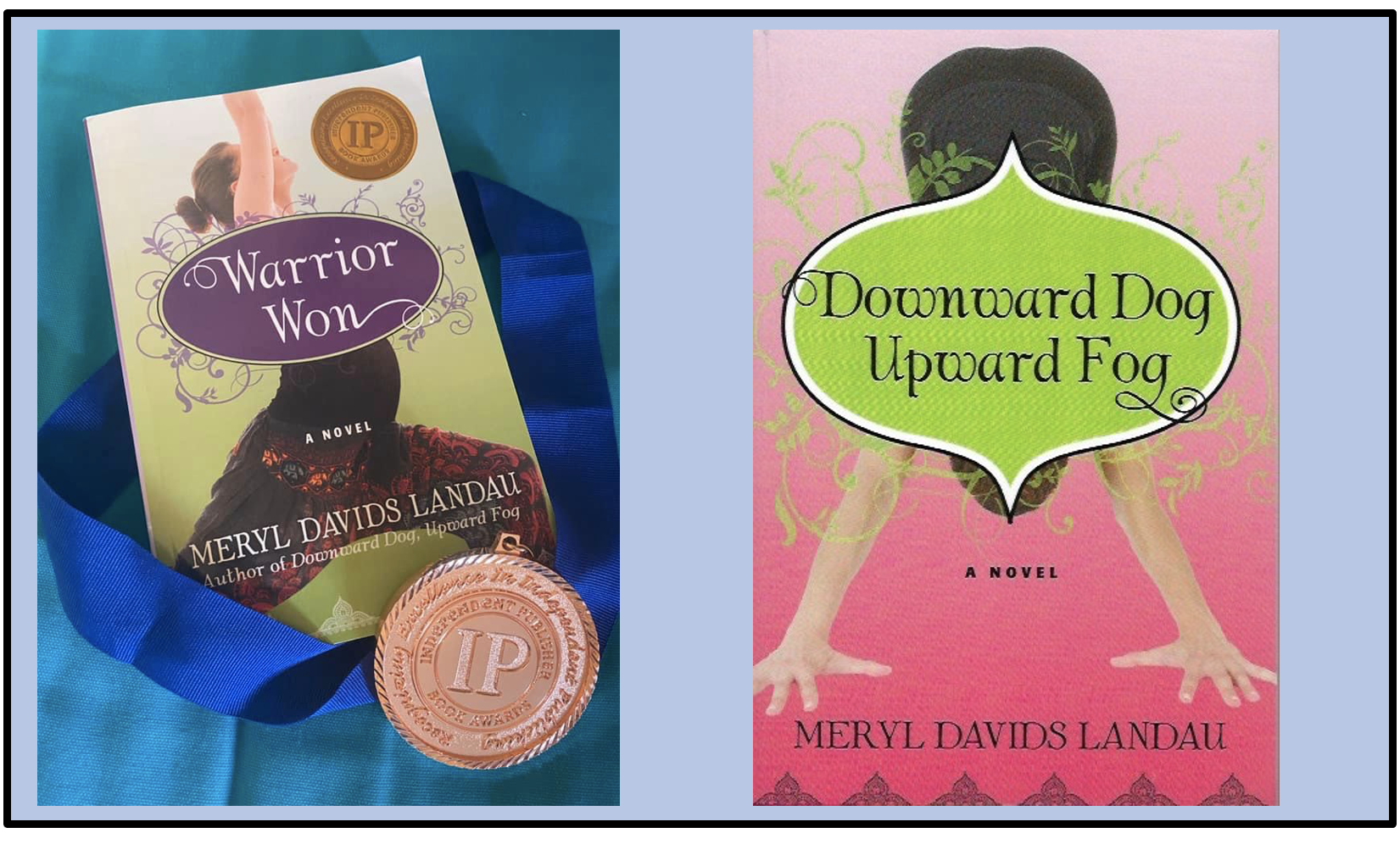 Warrior Won and Downward Dog, Upward Fog book covers by Meryl Davids-Landau